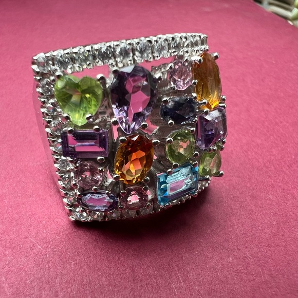 🦋HP🦋 Multigem Sterling 925 silver ring blue topaz, peridot, citrine, amethyst - Picture 5 of 15